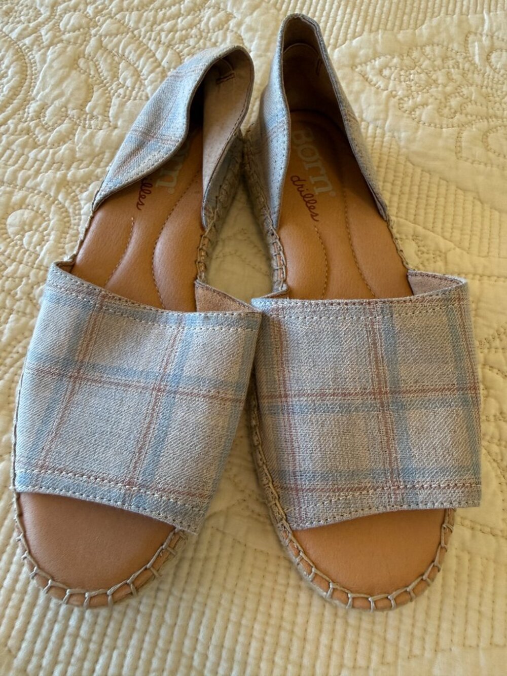 Børn Drilles linen plaid espadrille sandals with an open toe. Size 7 - Picture 3 of 8